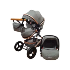 CARUCIOR BELECOO 3 IN 1 CU SUSPENSII SI ROTI CAUCIUC PLIN, REVERSIBIL, ACCESORIZAT CULOARE GRI, BBD530WG